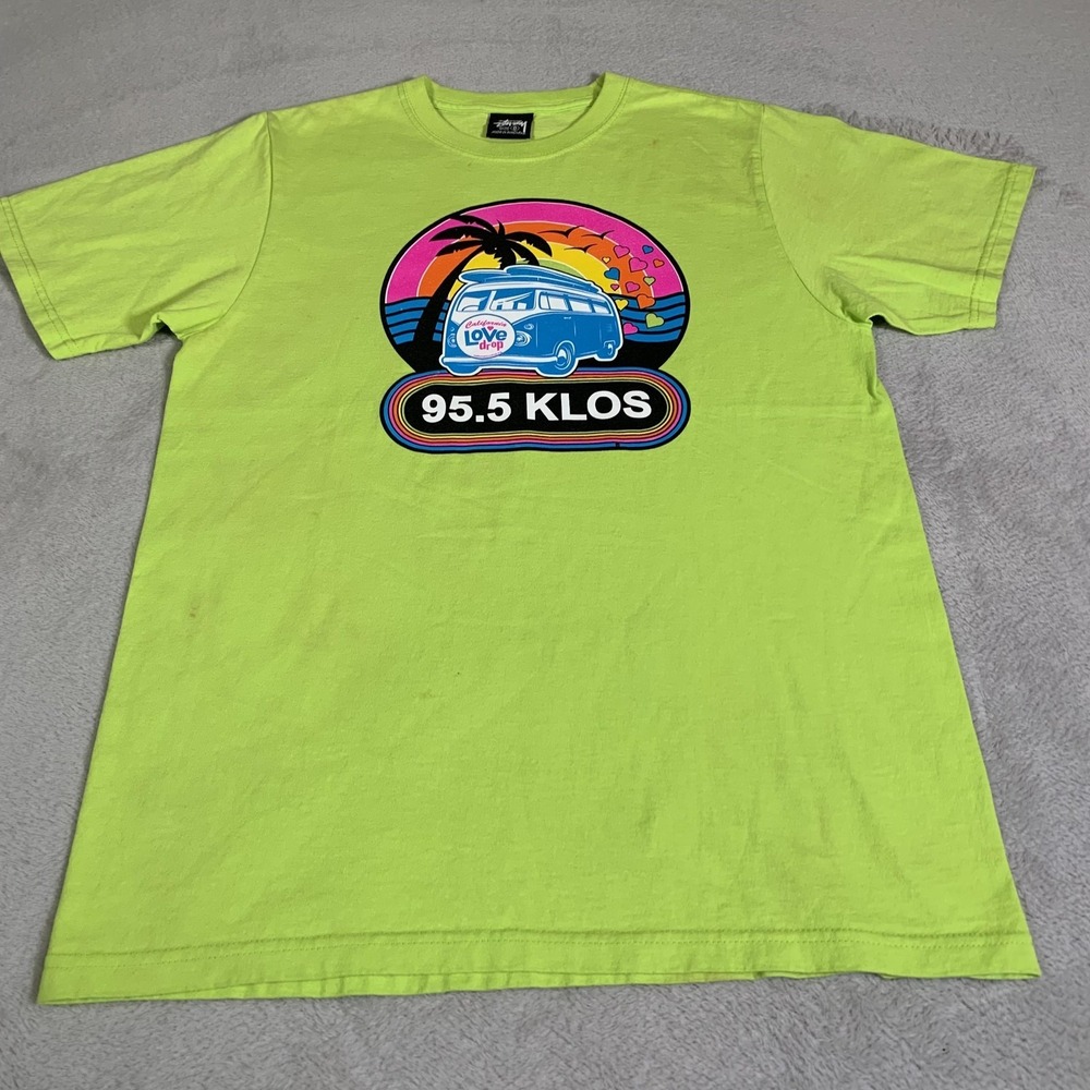 Stussy Shirt Mens Small Green 95.5 KLOS California Love Drop Graphic Tee FLAW